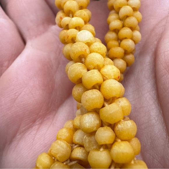 Vintage Yellow Beaded Crochet Collar Necklace 16in with Barrel Clasp - Picture 7 of 7